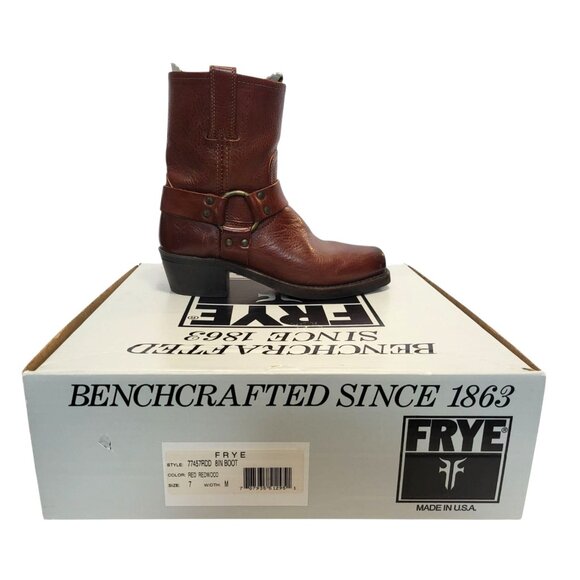 FRYE 8R Harness Short Boot Red Leather Western Cowgirl Moto Engineer - Picture 9 of 11